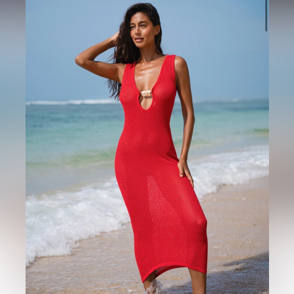 Berlook Red Knit Beach Cover-Up